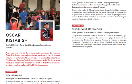 bottin-offre-culturelle-anicinabe-2018-conference-oscar-kistabish-algonquin-ecole-scolaire-education-reconciliation